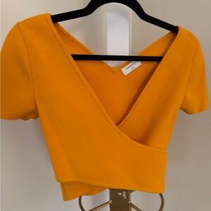 Aritzia Babaton V-neck Sculpt Knit Crop Top in Orange, SIZE S